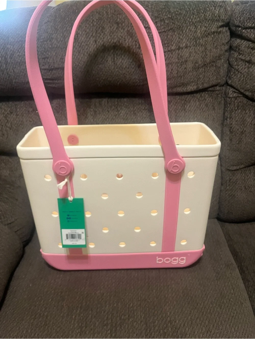 Baby bogg bag Classic Cream with Pink Handles